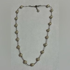 Vintage Silver Ivory Faux Pearl Necklace